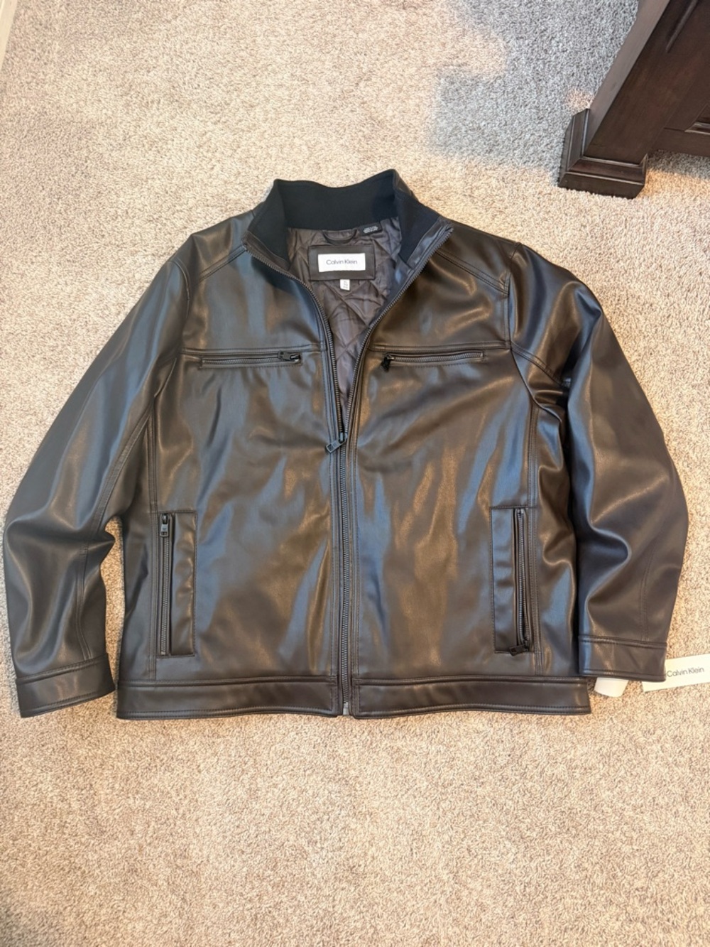 Calvin Klein Men’s Brown Faux Leather Zip Jacket